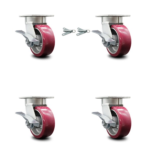 Service Caster 5 Inch Kingpinless Poly on Aluminum Wheel Caster Brakes 2 Swivel Locks SCC, 4PK SCC-KP30S520-PAR-SLB-BSL-2-SLB-2 - main